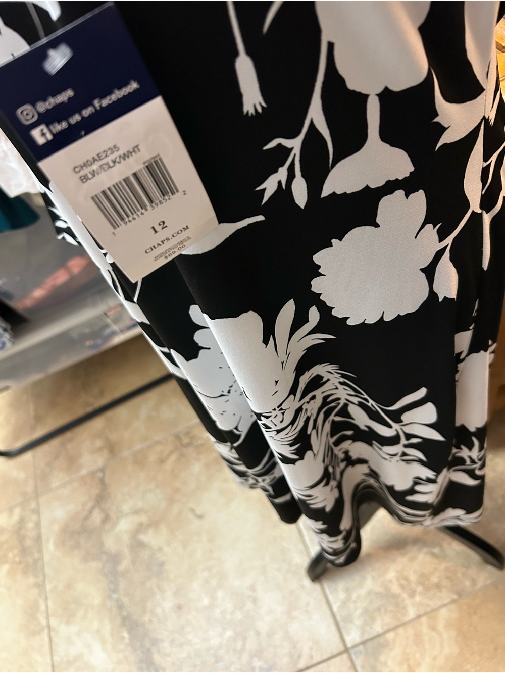 NWT Chaps Black White Floral Fit & Flare Dress Size 12 - Picture 3 of 6